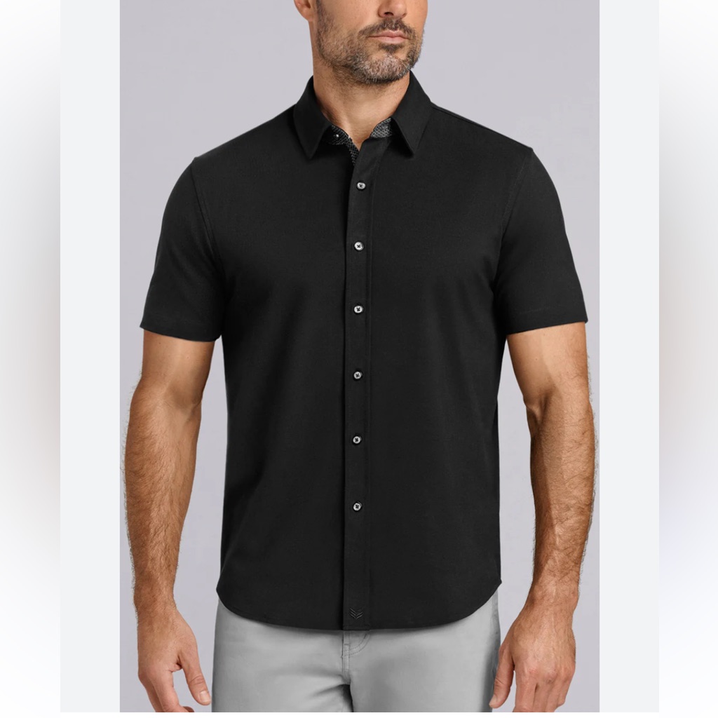 Buttercloth Slim Fit Black Button-Down Top